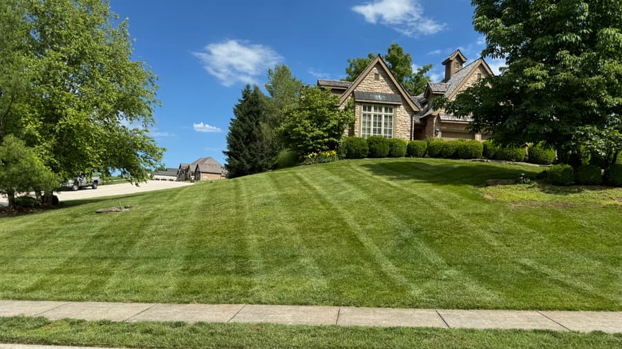 Freshly striped tall fescue lawn at a Pebble Creek property in Southwest Missouri