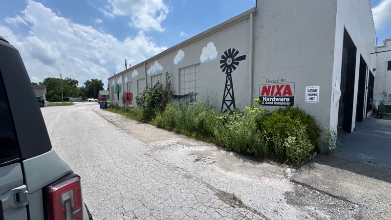 Bushes BEFORE removal beside a commercial building